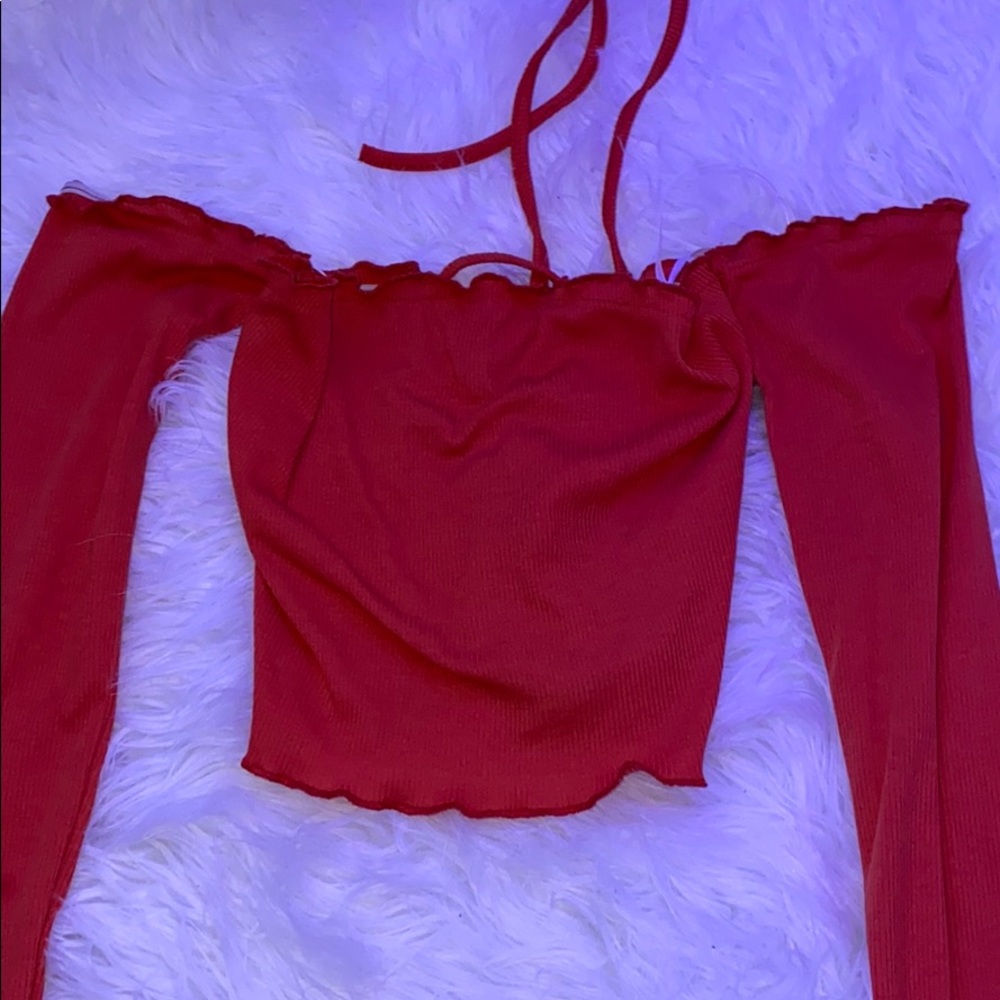 Off-Shoulder Long Sleeve Crop Top